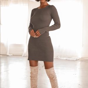 Casual Comfort Olive Green Ribbed Bodycon Sweater Dress (size S)